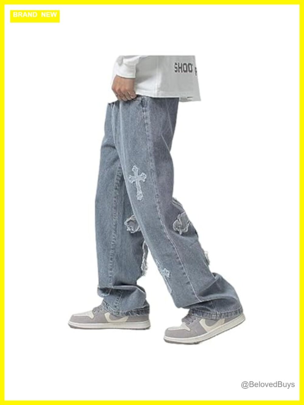 Cross Denim Pants Streetwear Low Rise Baggy Jeans Y2K Cargo
